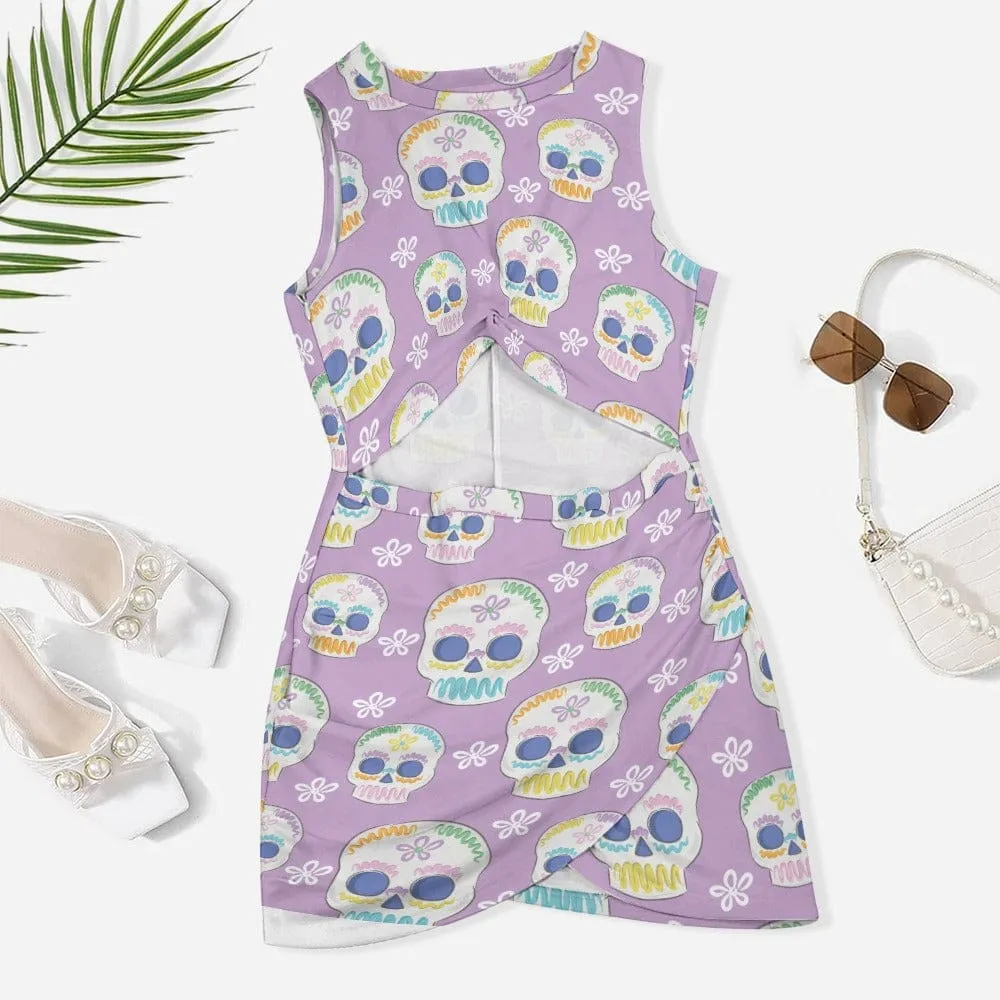 Purple Skull Print Navel-Baring Dress