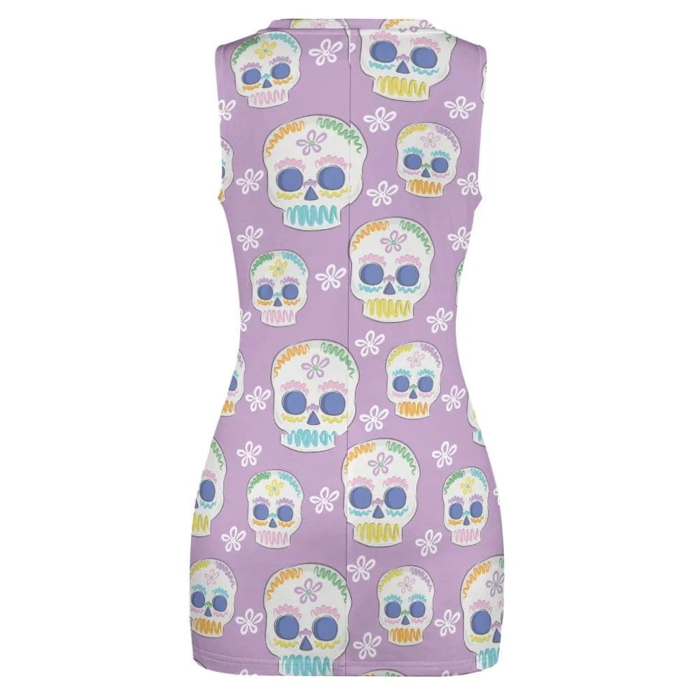 Purple Skull Print Navel-Baring Dress
