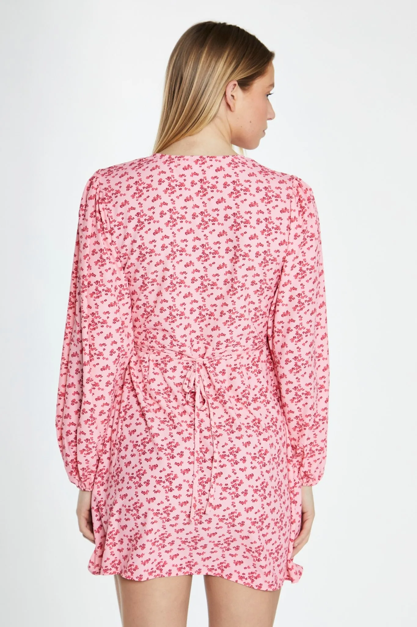 Raspberry Ditsy V-Neck Wrap Mini Dress