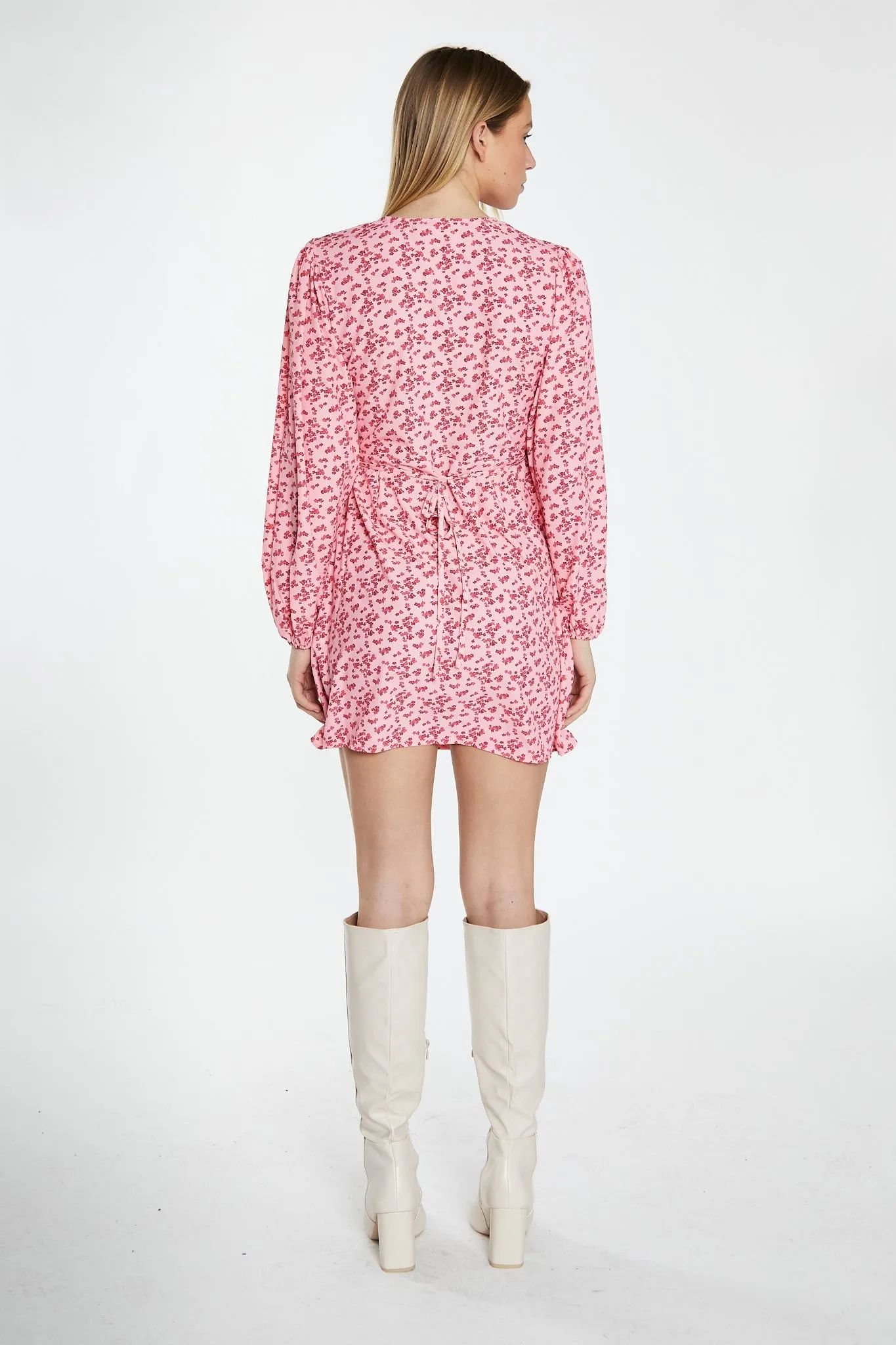 Raspberry Ditsy V-Neck Wrap Mini Dress