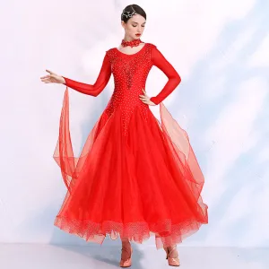 Red Pink Ballroom Dance Dresses for Women Girls Waltz Tango Foxtrot Smooth Modern Dance Swing Skirts