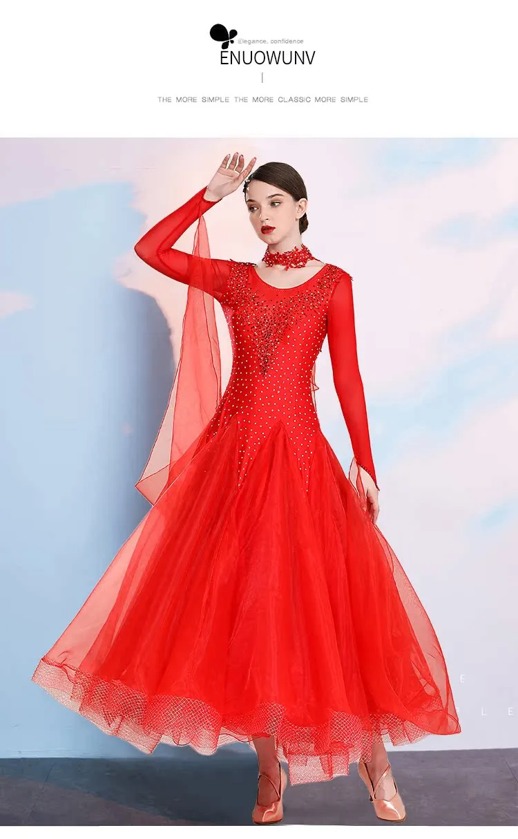 Red Pink Ballroom Dance Dresses for Women Girls Waltz Tango Foxtrot Smooth Modern Dance Swing Skirts