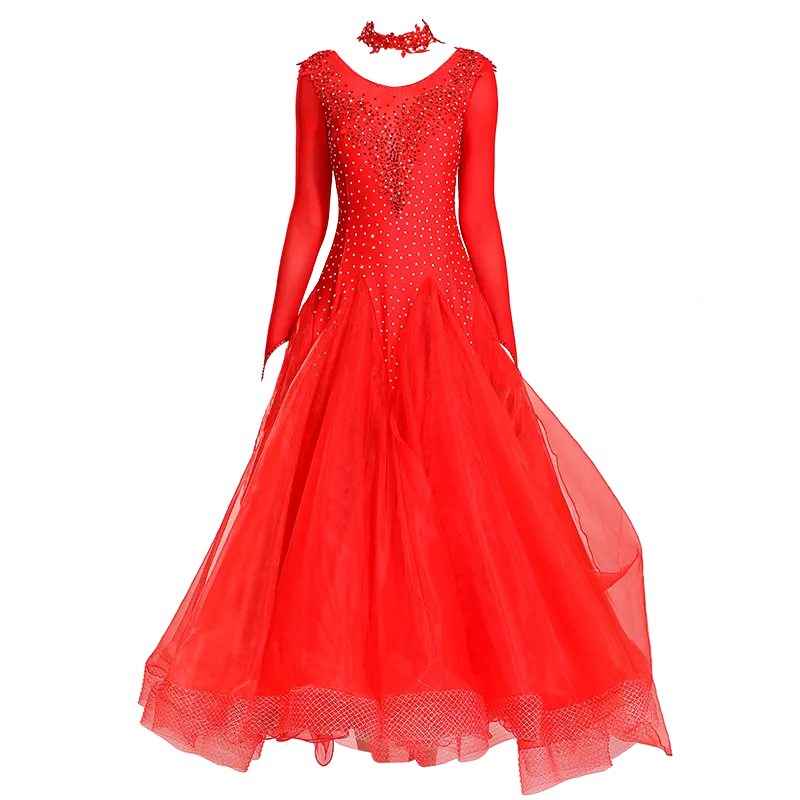 Red Pink Ballroom Dance Dresses for Women Girls Waltz Tango Foxtrot Smooth Modern Dance Swing Skirts