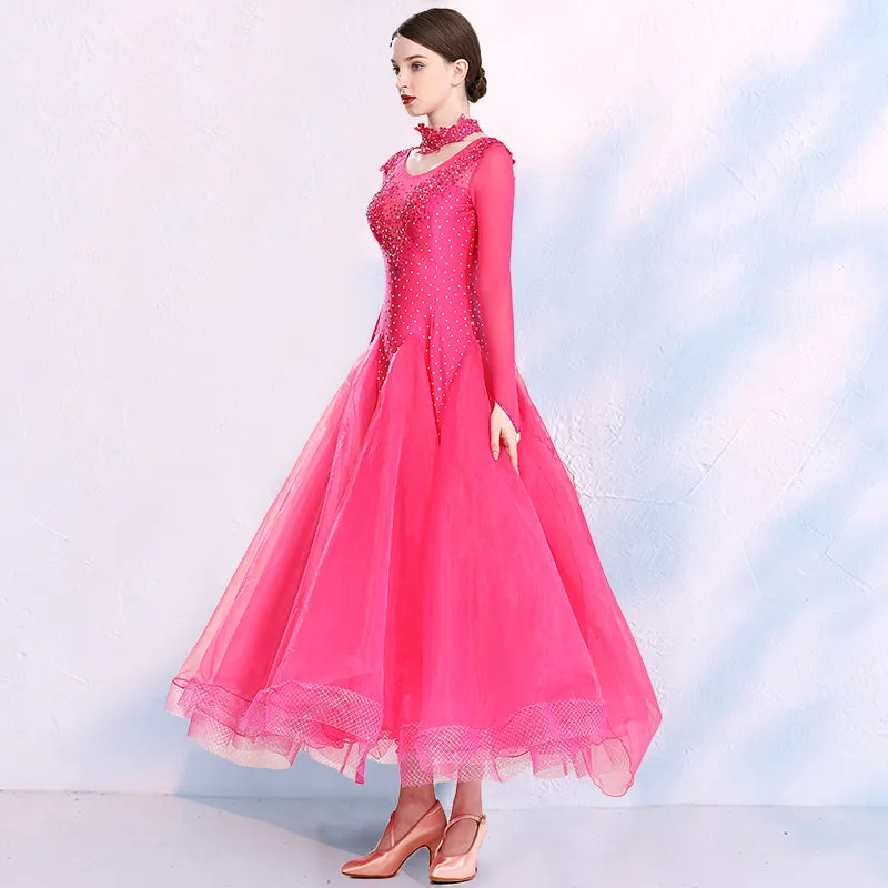 Red Pink Ballroom Dance Dresses for Women Girls Waltz Tango Foxtrot Smooth Modern Dance Swing Skirts