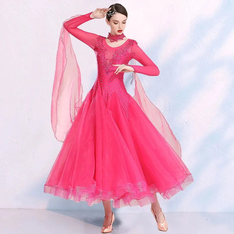 Red Pink Ballroom Dance Dresses for Women Girls Waltz Tango Foxtrot Smooth Modern Dance Swing Skirts