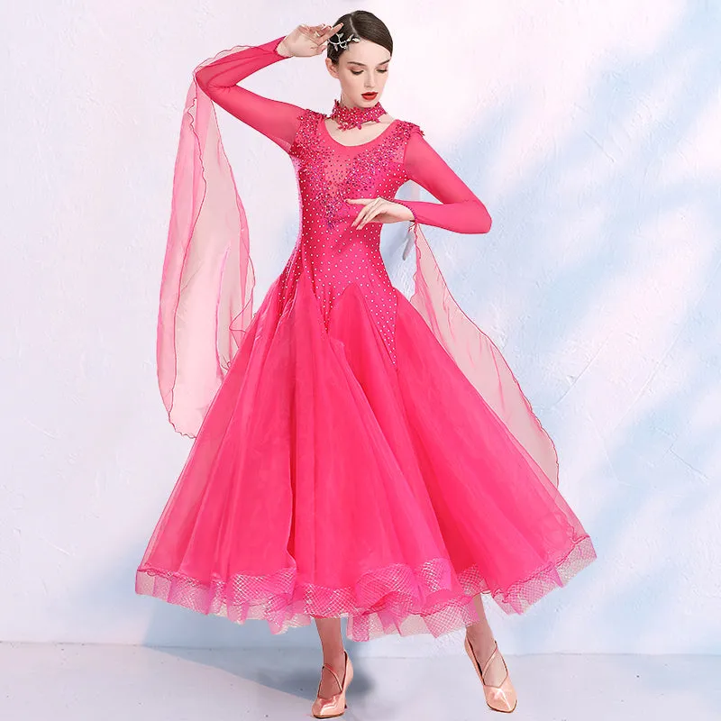Red Pink Ballroom Dance Dresses for Women Girls Waltz Tango Foxtrot Smooth Modern Dance Swing Skirts