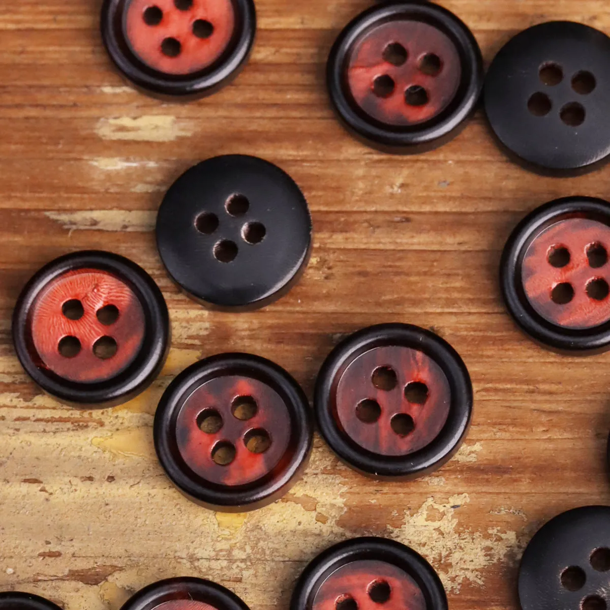 Red Round-Edged Natural Genuine Horn Shirt Buttons 10pcs