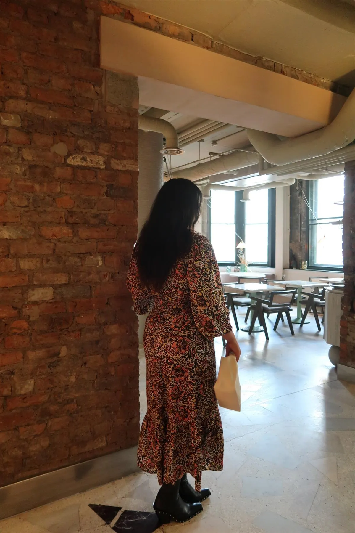 Retro Abstract-Floral Fixed Wrap Midaxi-Dress