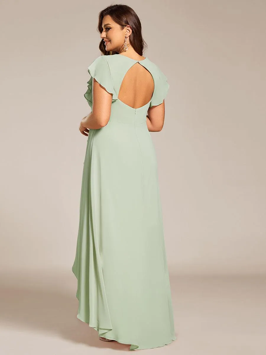 Robe de demoiselle d'honneur élégante en mousseline à volants avec dos nu