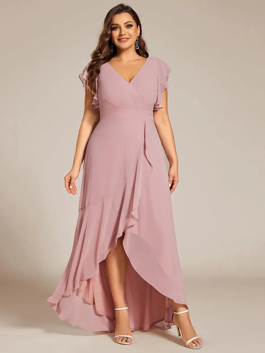 Robe de demoiselle d'honneur élégante en mousseline à volants avec dos nu
