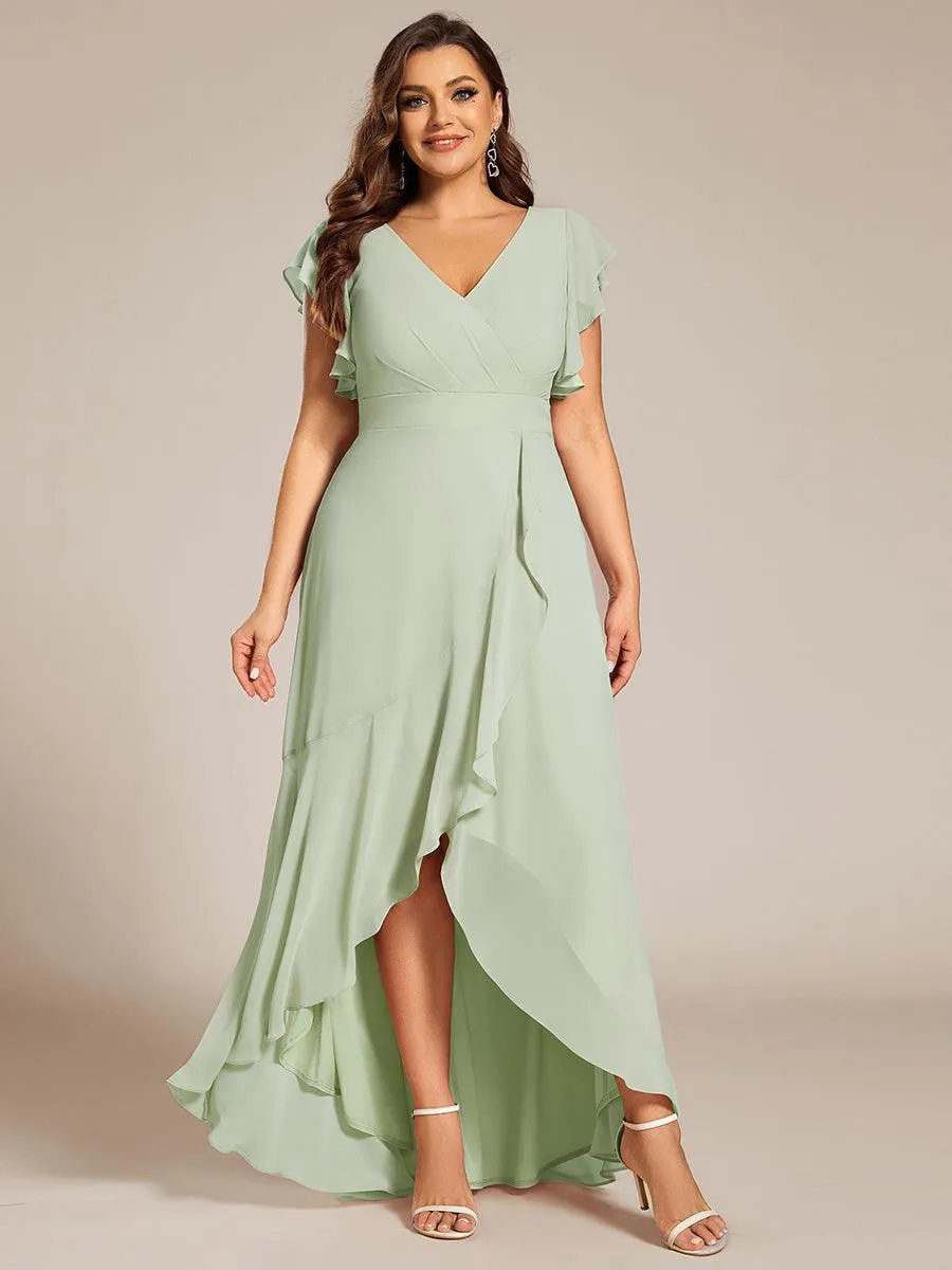 Robe de demoiselle d'honneur élégante en mousseline à volants avec dos nu