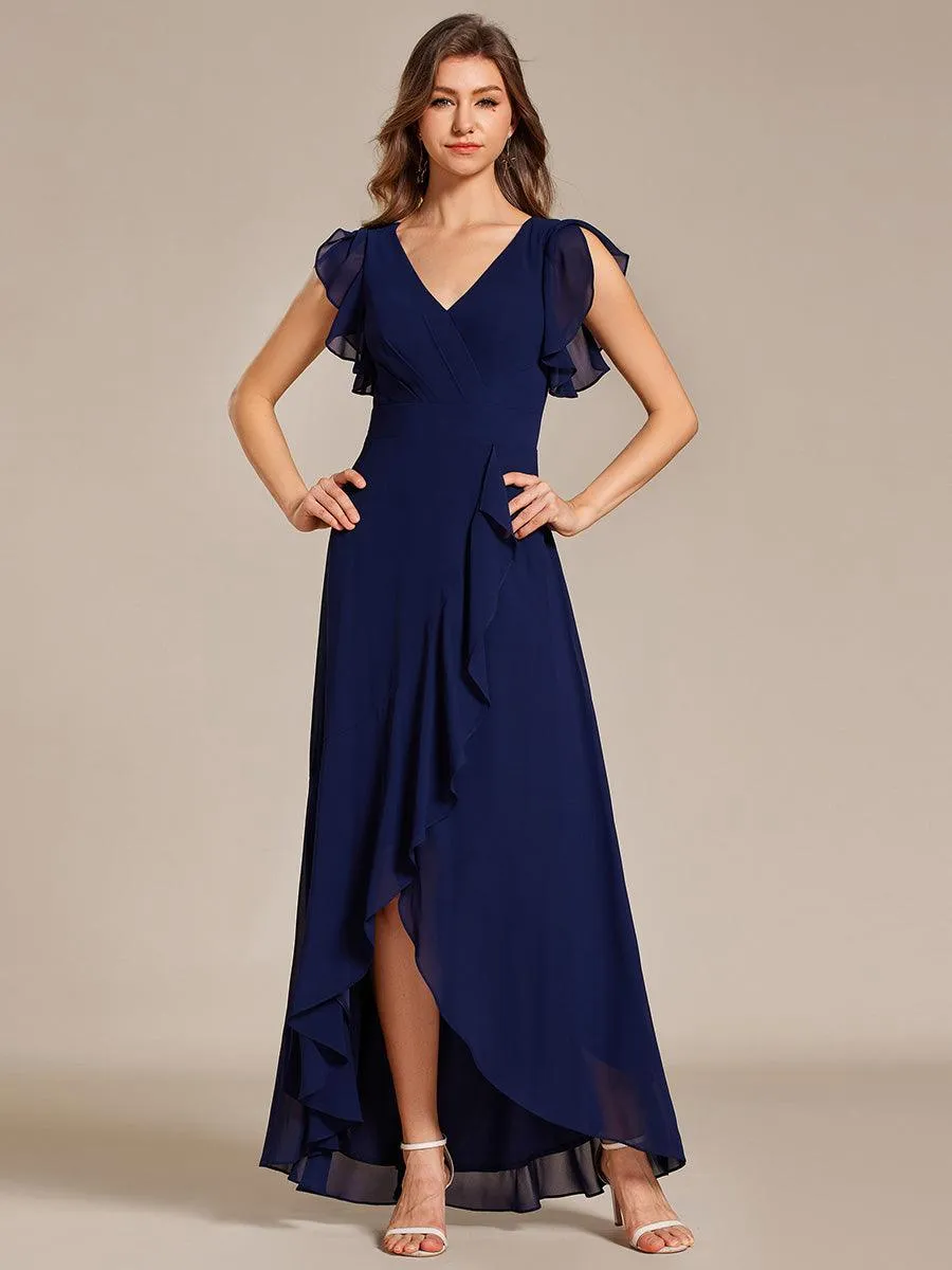 Robe de demoiselle d'honneur élégante en mousseline à volants avec dos nu