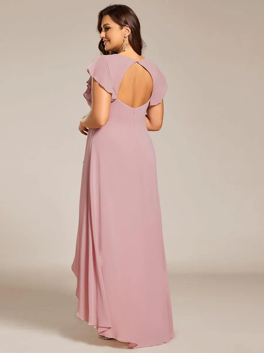 Robe de demoiselle d'honneur élégante en mousseline à volants avec dos nu