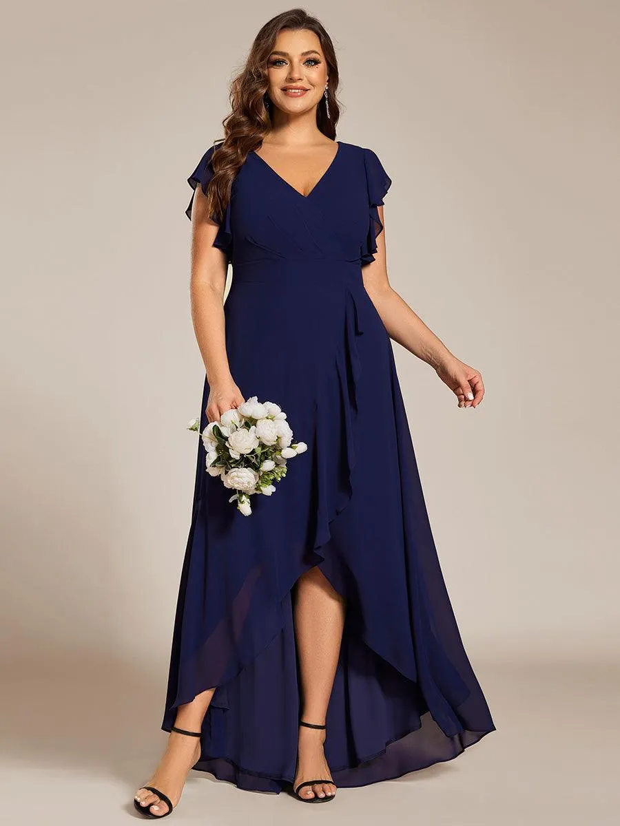 Robe de demoiselle d'honneur élégante en mousseline à volants avec dos nu