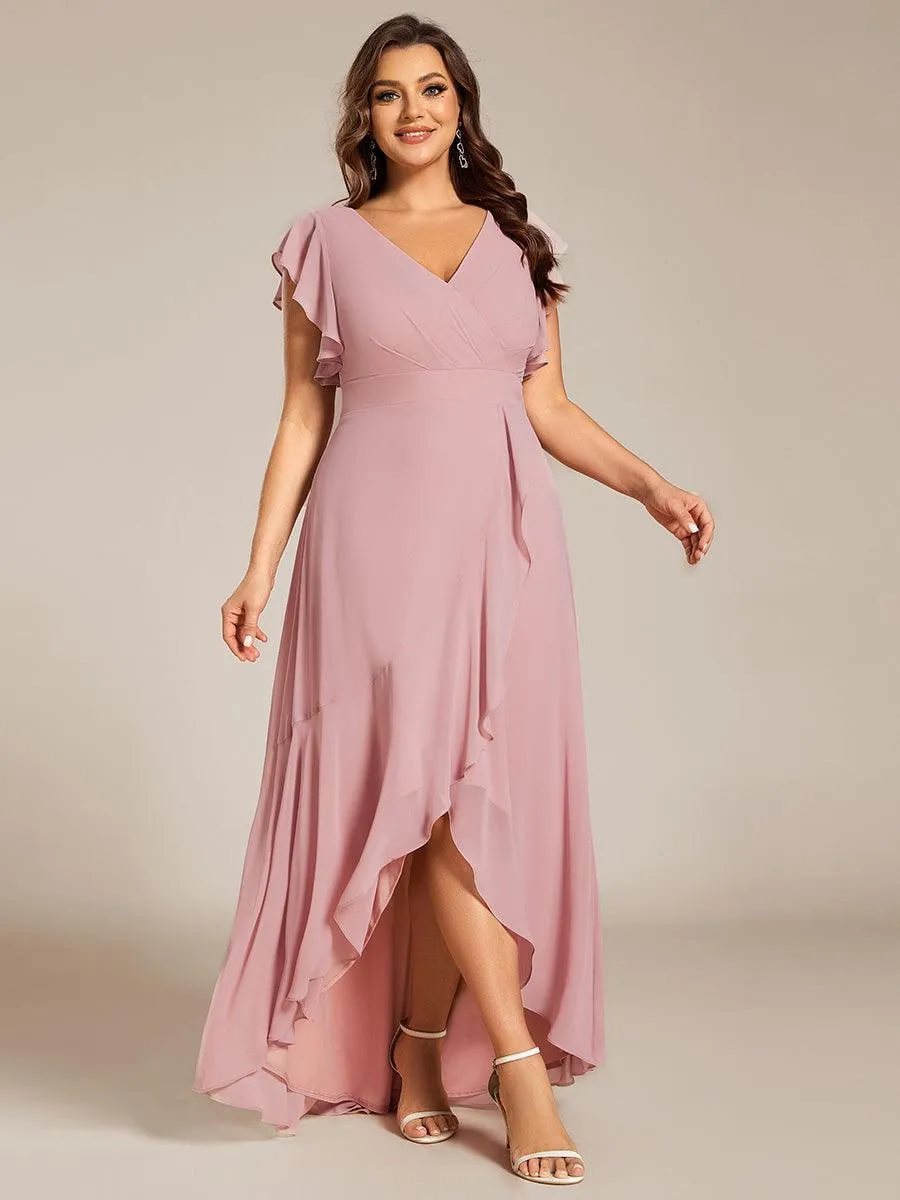 Robe de demoiselle d'honneur élégante en mousseline à volants avec dos nu