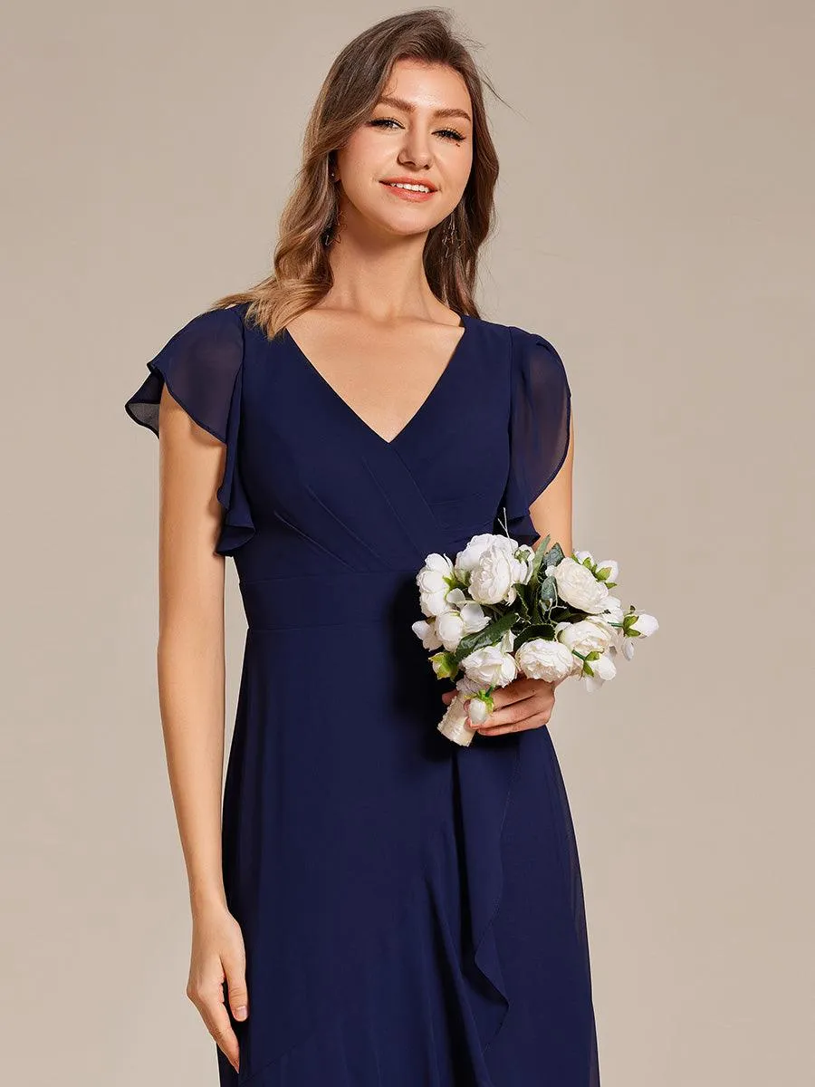 Robe de demoiselle d'honneur élégante en mousseline à volants avec dos nu
