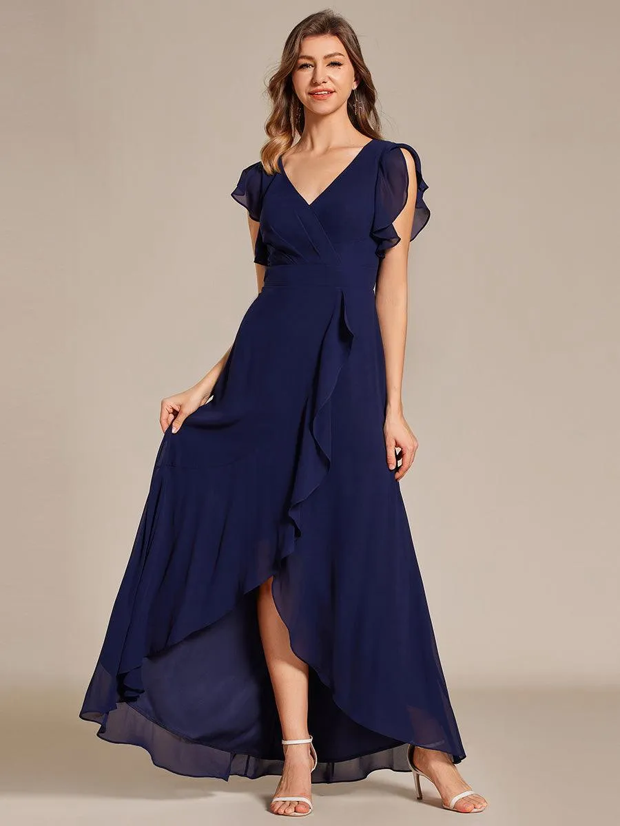 Robe de demoiselle d'honneur élégante en mousseline à volants avec dos nu