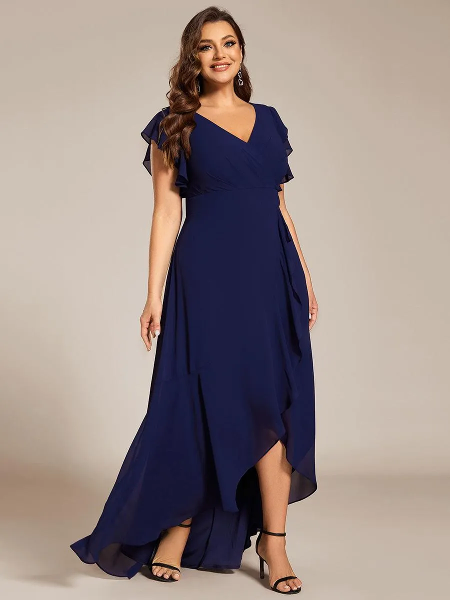 Robe de demoiselle d'honneur élégante en mousseline à volants avec dos nu