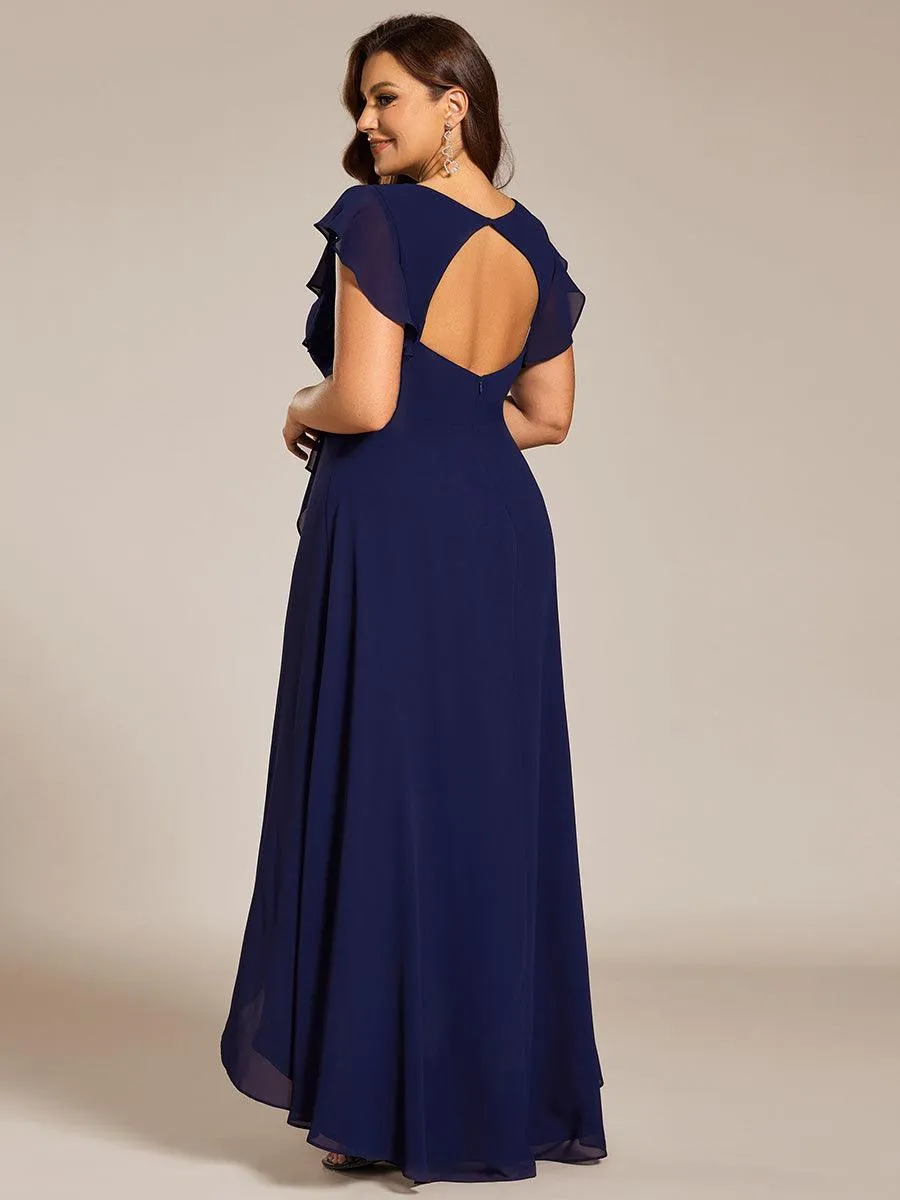 Robe de demoiselle d'honneur élégante en mousseline à volants avec dos nu