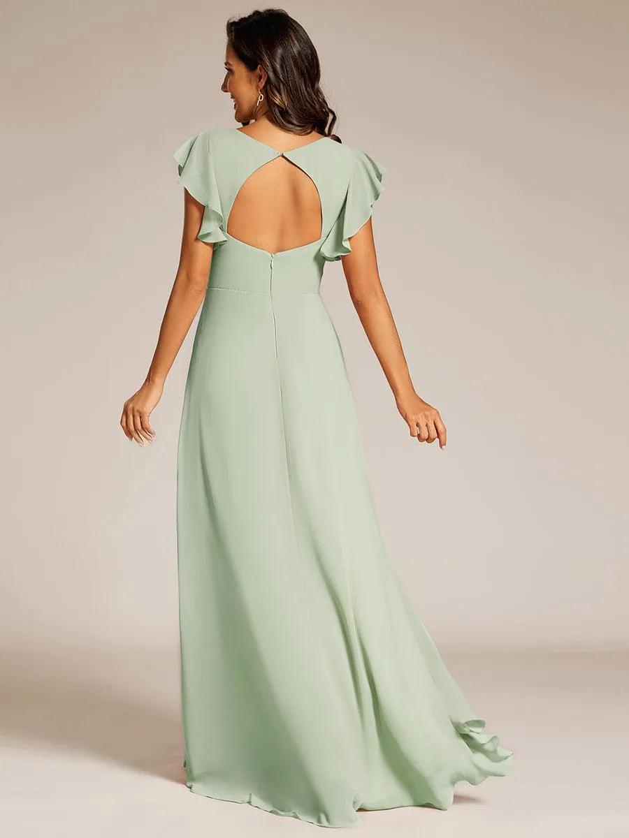 Robe de demoiselle d'honneur élégante en mousseline à volants avec dos nu