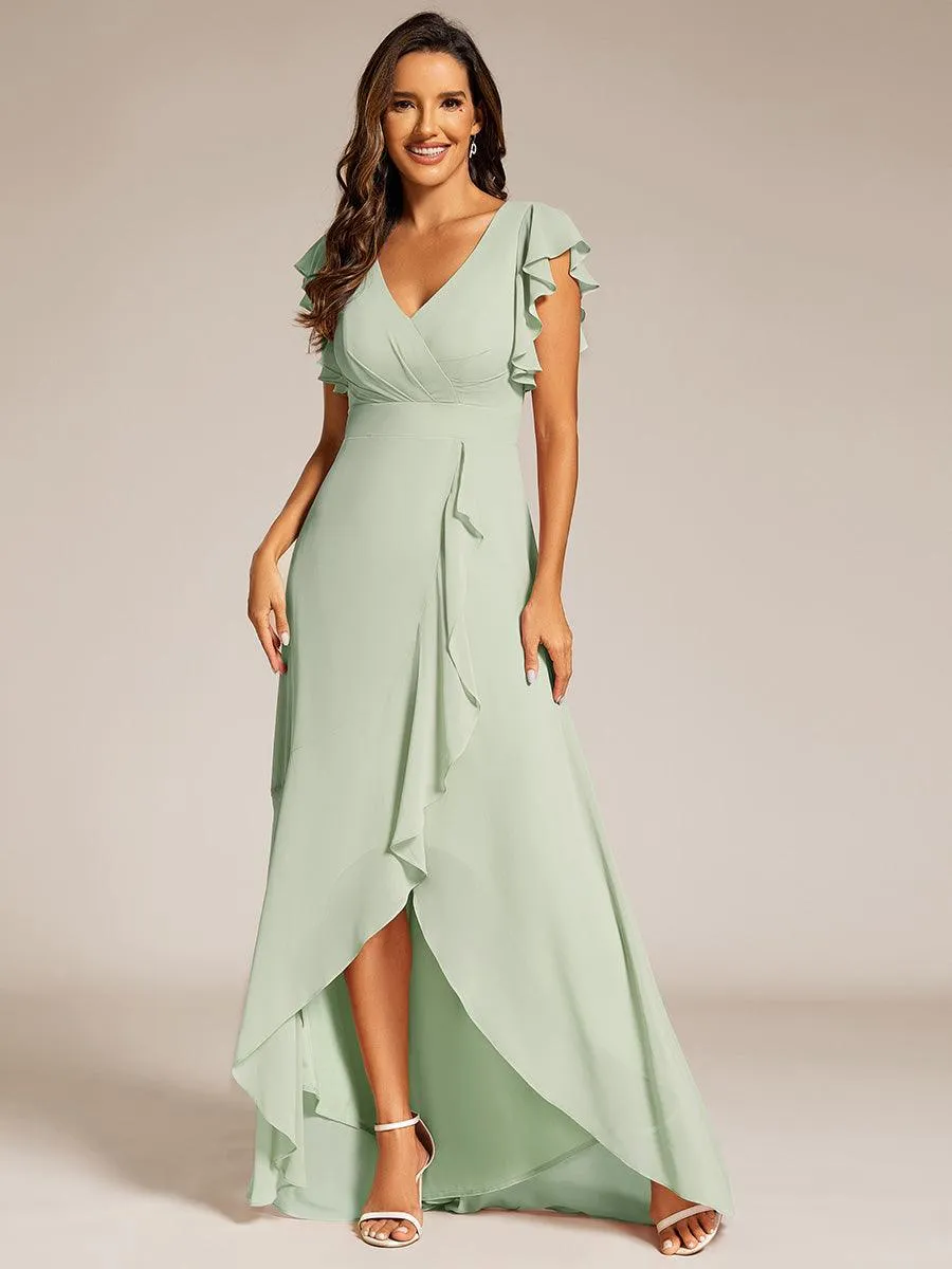 Robe de demoiselle d'honneur élégante en mousseline à volants avec dos nu