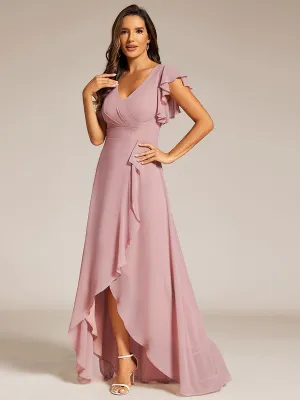 Robe de demoiselle d'honneur élégante en mousseline à volants avec dos nu