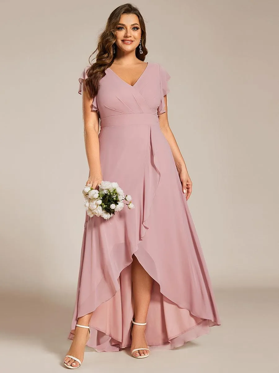 Robe de demoiselle d'honneur élégante en mousseline à volants avec dos nu