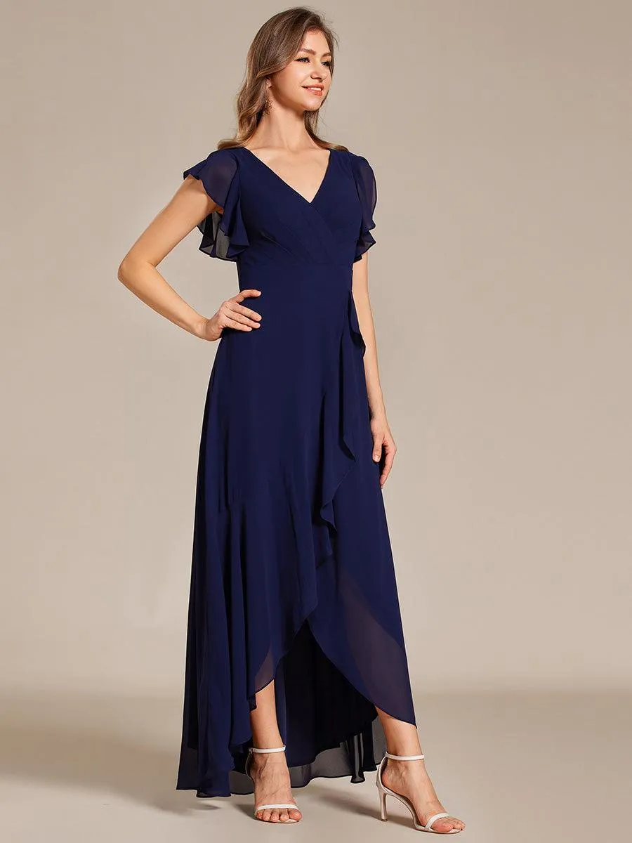 Robe de demoiselle d'honneur élégante en mousseline à volants avec dos nu
