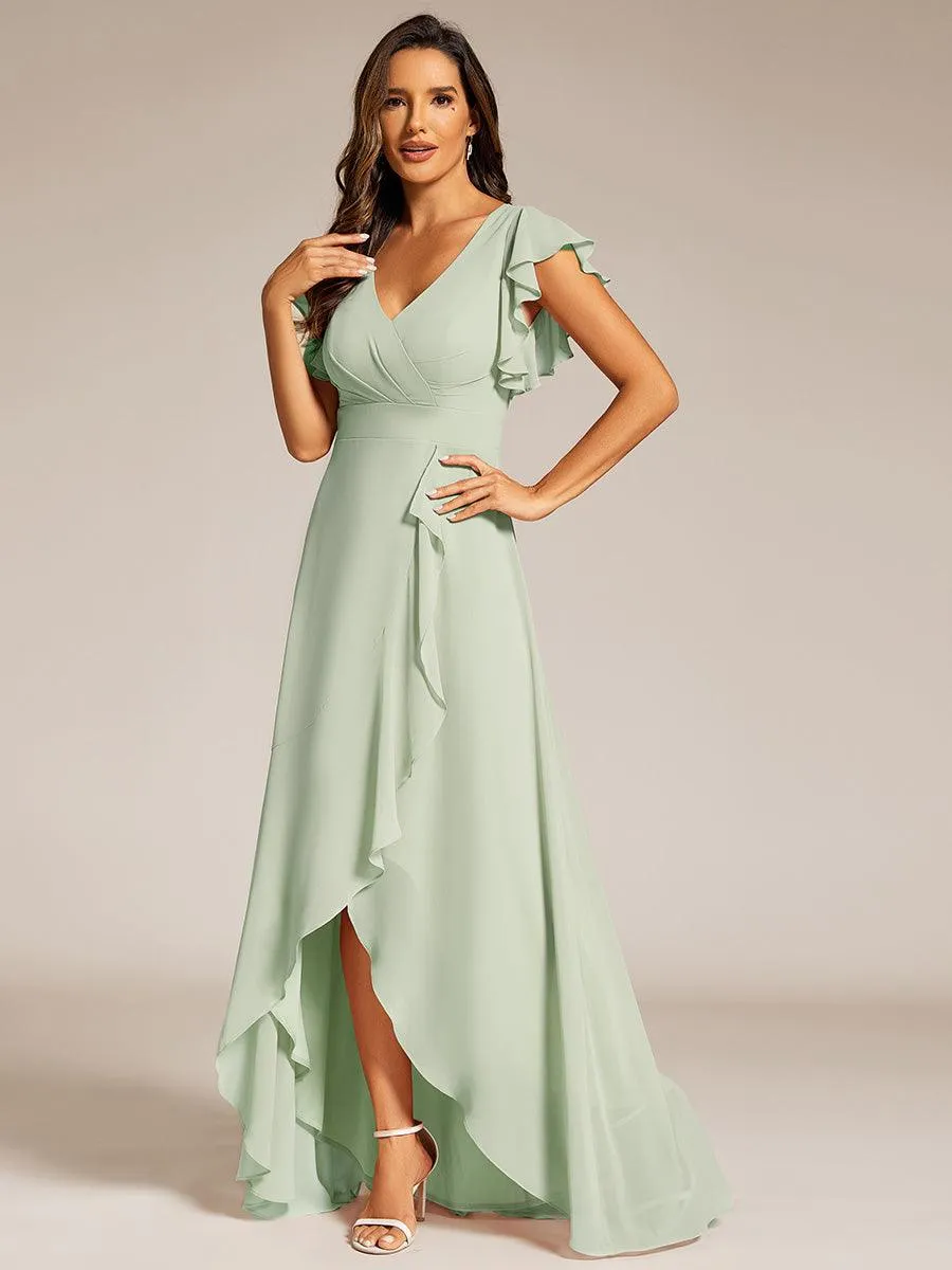 Robe de demoiselle d'honneur élégante en mousseline à volants avec dos nu