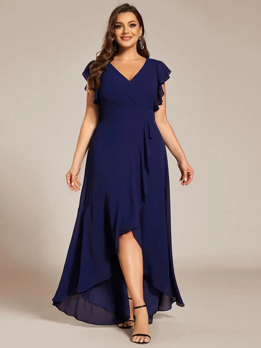 Robe de demoiselle d'honneur élégante en mousseline à volants avec dos nu