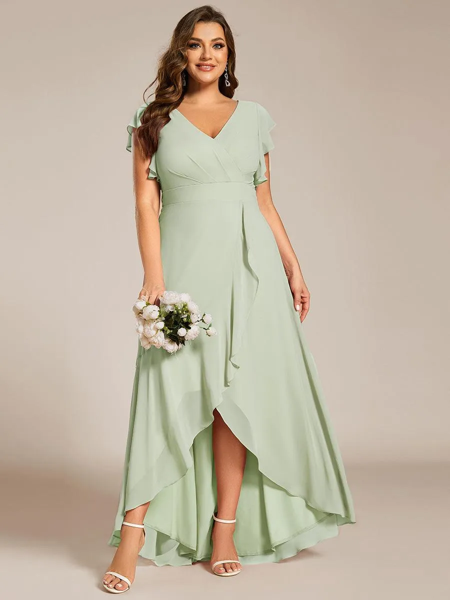 Robe de demoiselle d'honneur élégante en mousseline à volants avec dos nu