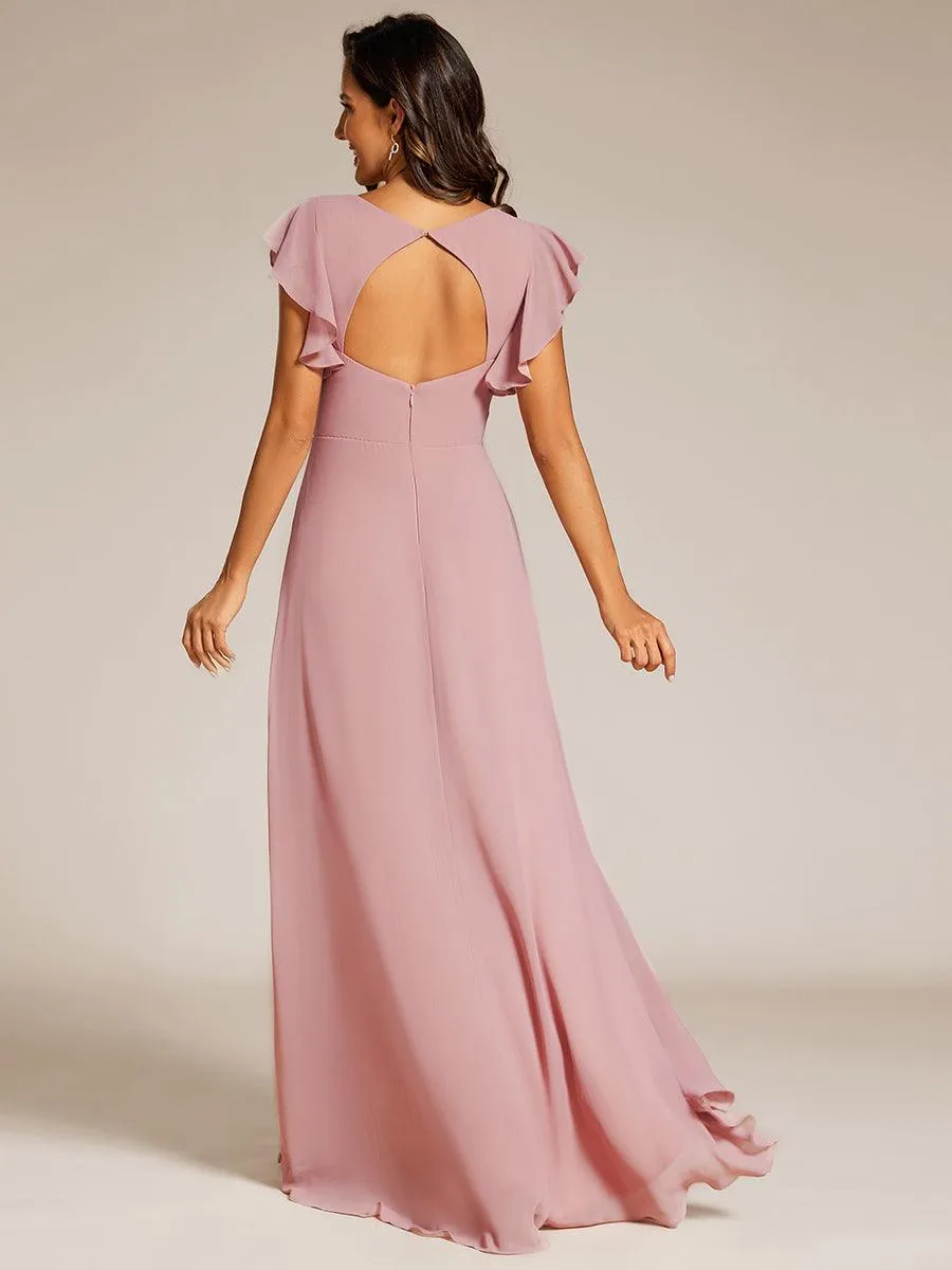 Robe de demoiselle d'honneur élégante en mousseline à volants avec dos nu