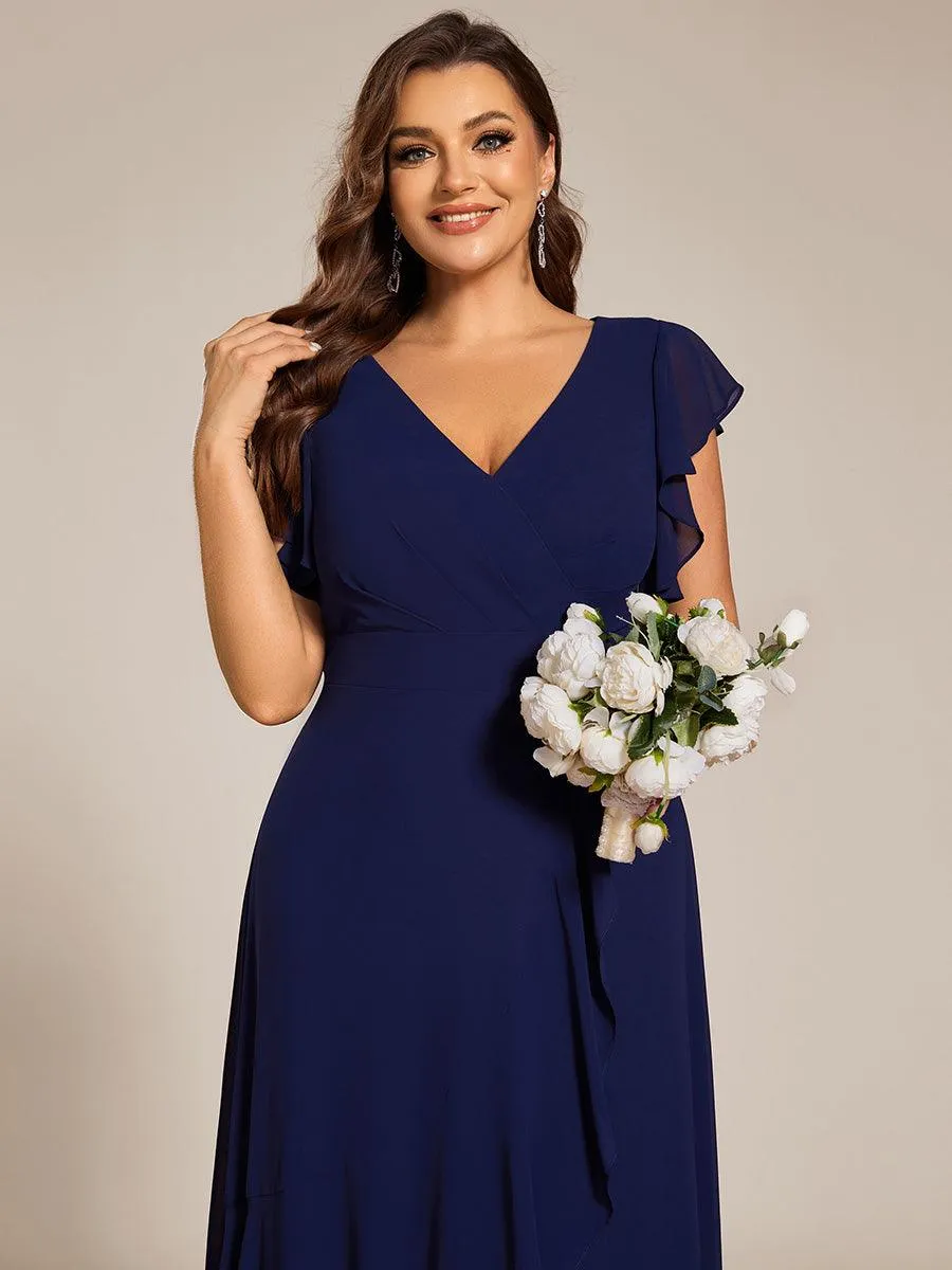 Robe de demoiselle d'honneur élégante en mousseline à volants avec dos nu