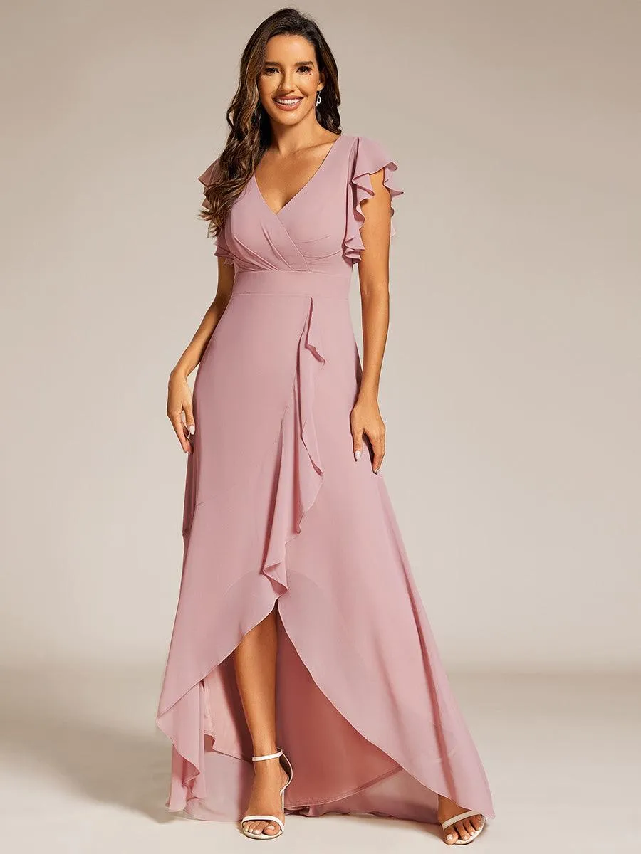 Robe de demoiselle d'honneur élégante en mousseline à volants avec dos nu