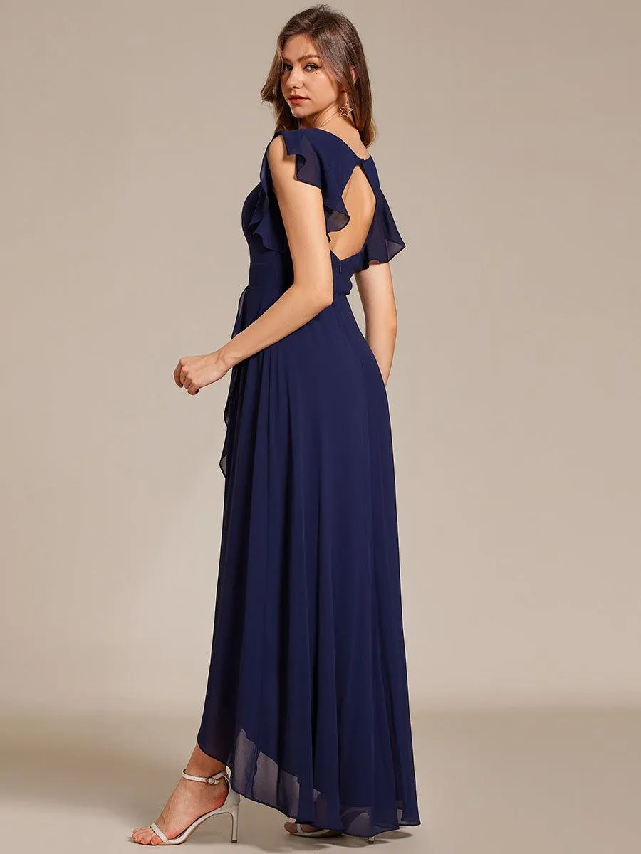 Robe de demoiselle d'honneur élégante en mousseline à volants avec dos nu