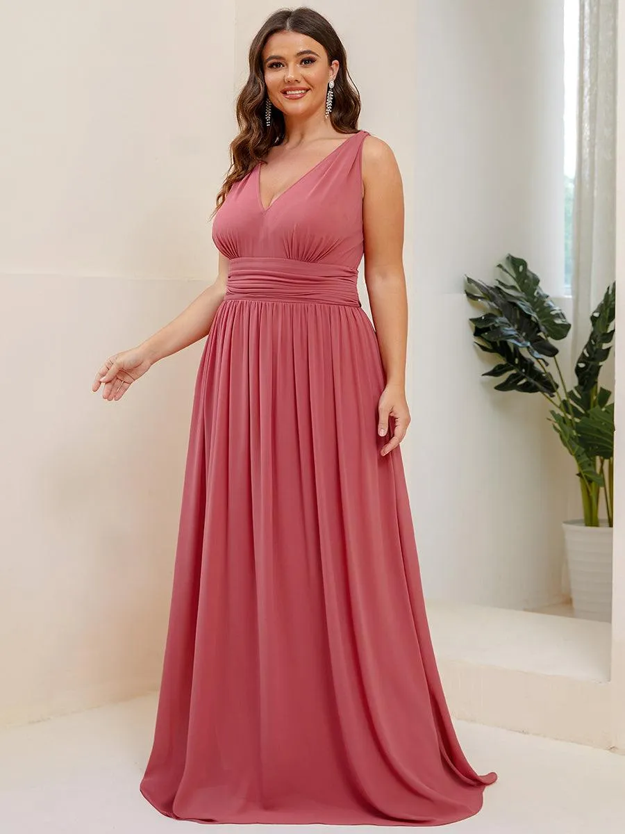 Robes de soirée Grande Taille Semi-Formelle Chiffon à Col V sans Manches