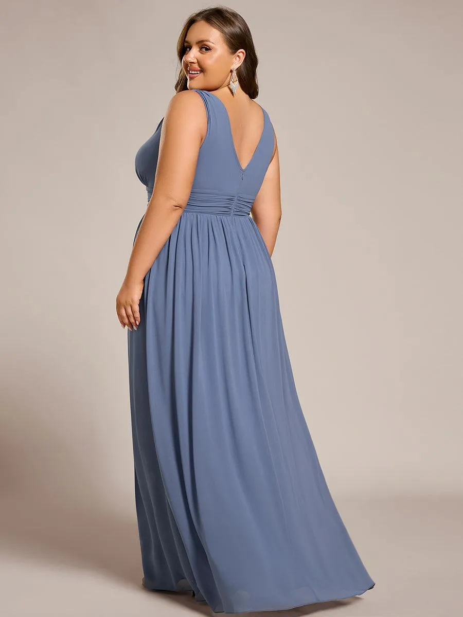 Robes de soirée Grande Taille Semi-Formelle Chiffon à Col V sans Manches