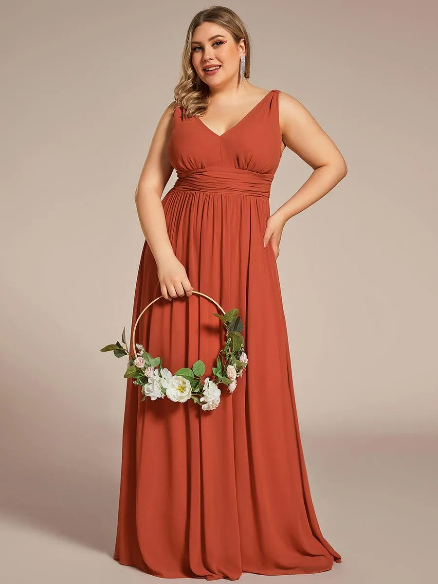 Robes de soirée Grande Taille Semi-Formelle Chiffon à Col V sans Manches