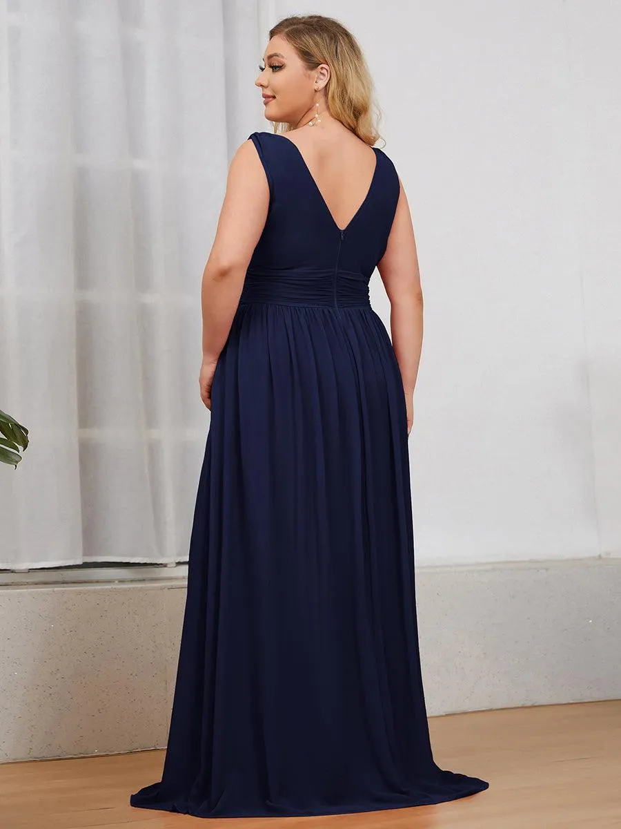 Robes de soirée Grande Taille Semi-Formelle Chiffon à Col V sans Manches