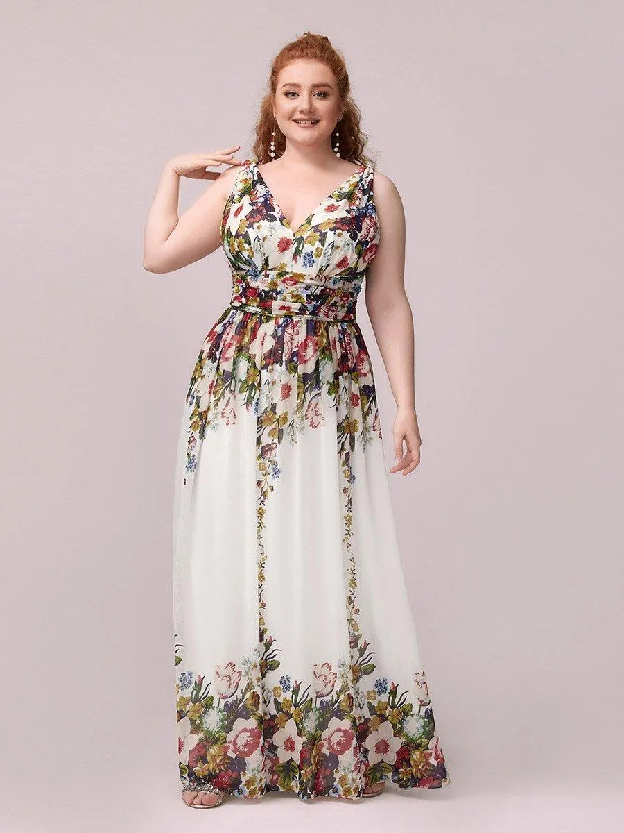 Robes de soirée Grande Taille Semi-Formelle Chiffon à Col V sans Manches