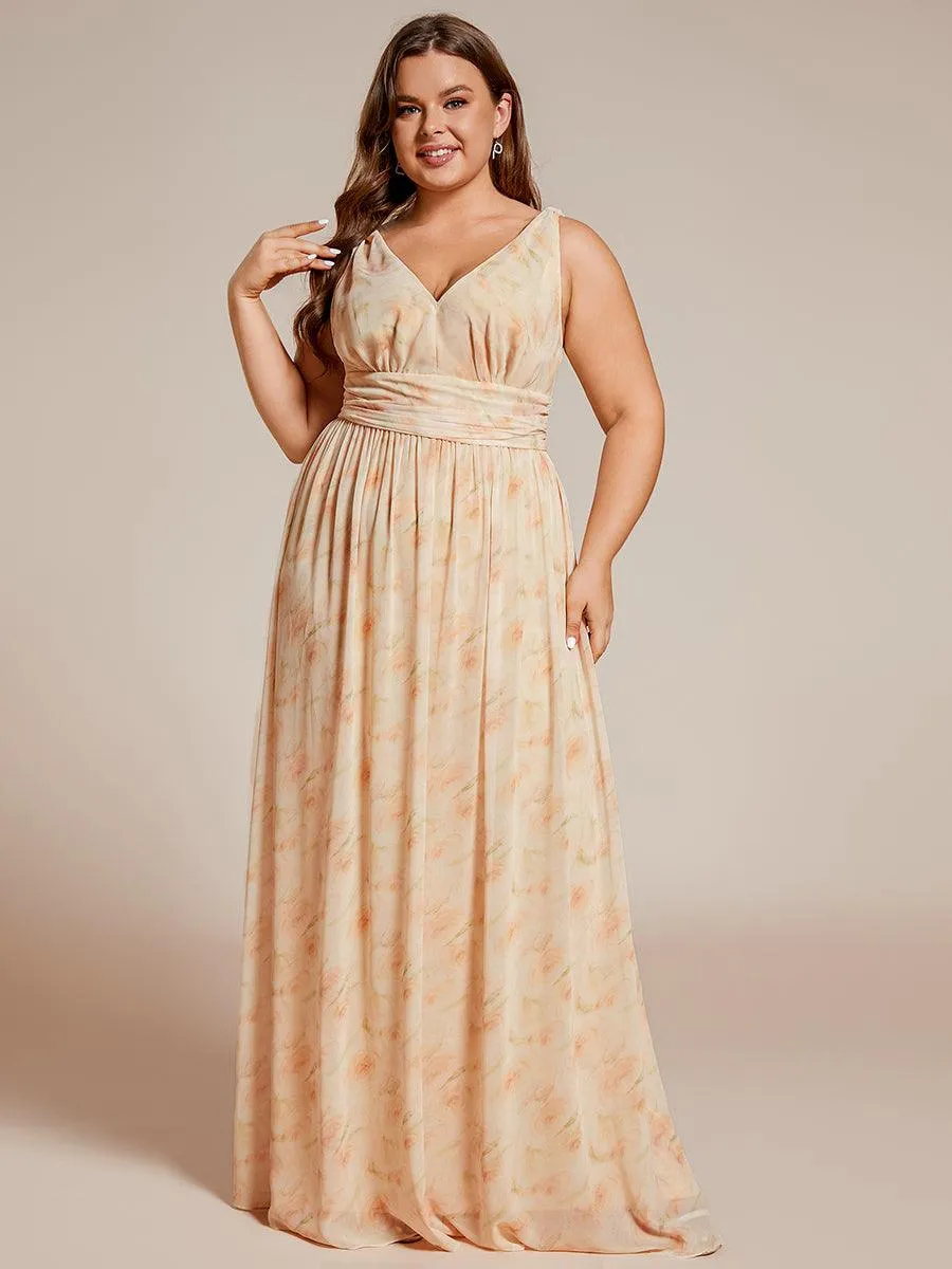 Robes de soirée Grande Taille Semi-Formelle Chiffon à Col V sans Manches