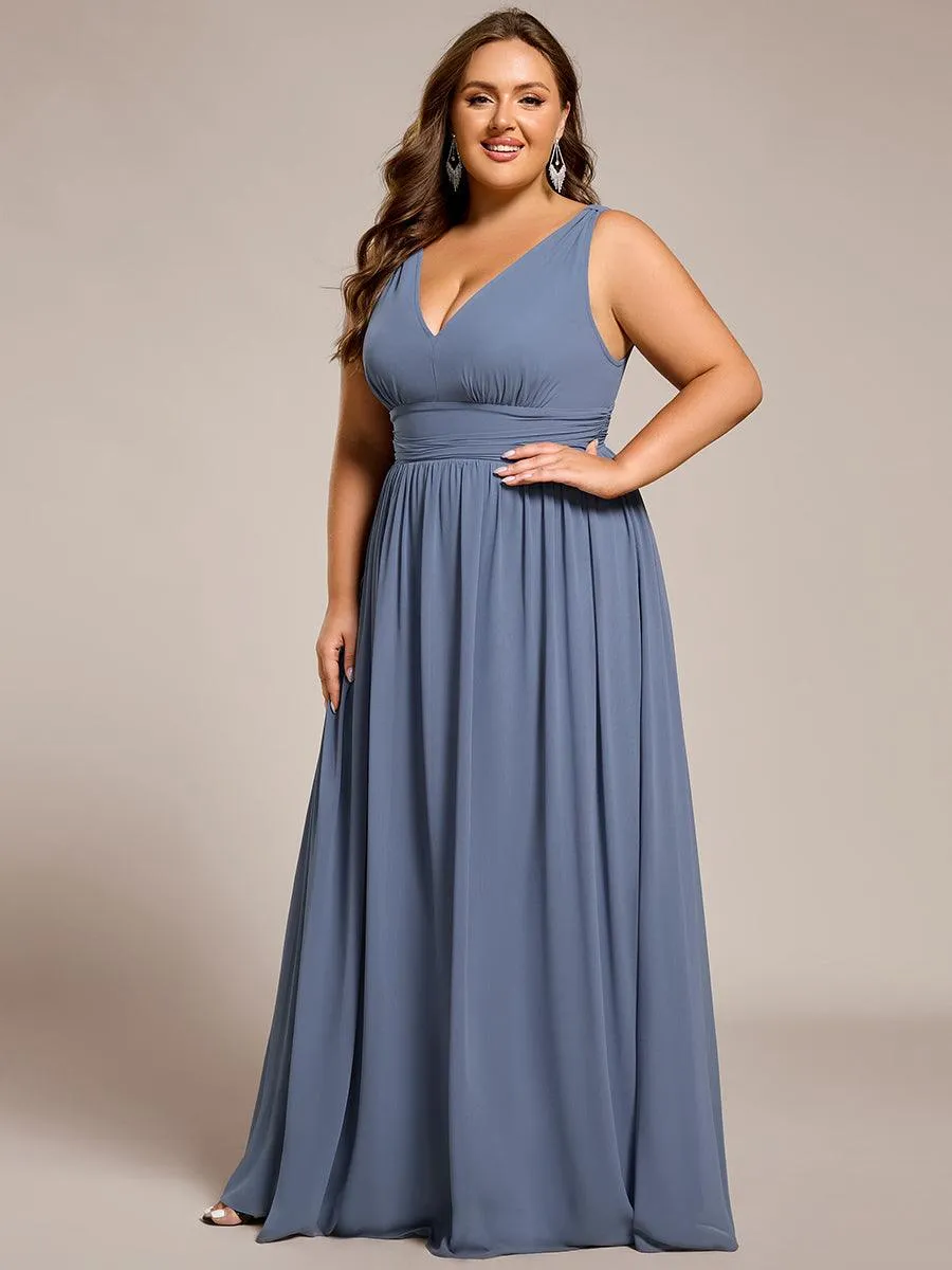 Robes de soirée Grande Taille Semi-Formelle Chiffon à Col V sans Manches