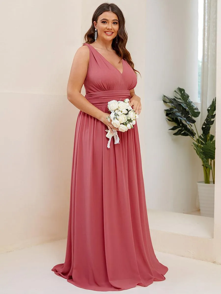 Robes de soirée Grande Taille Semi-Formelle Chiffon à Col V sans Manches