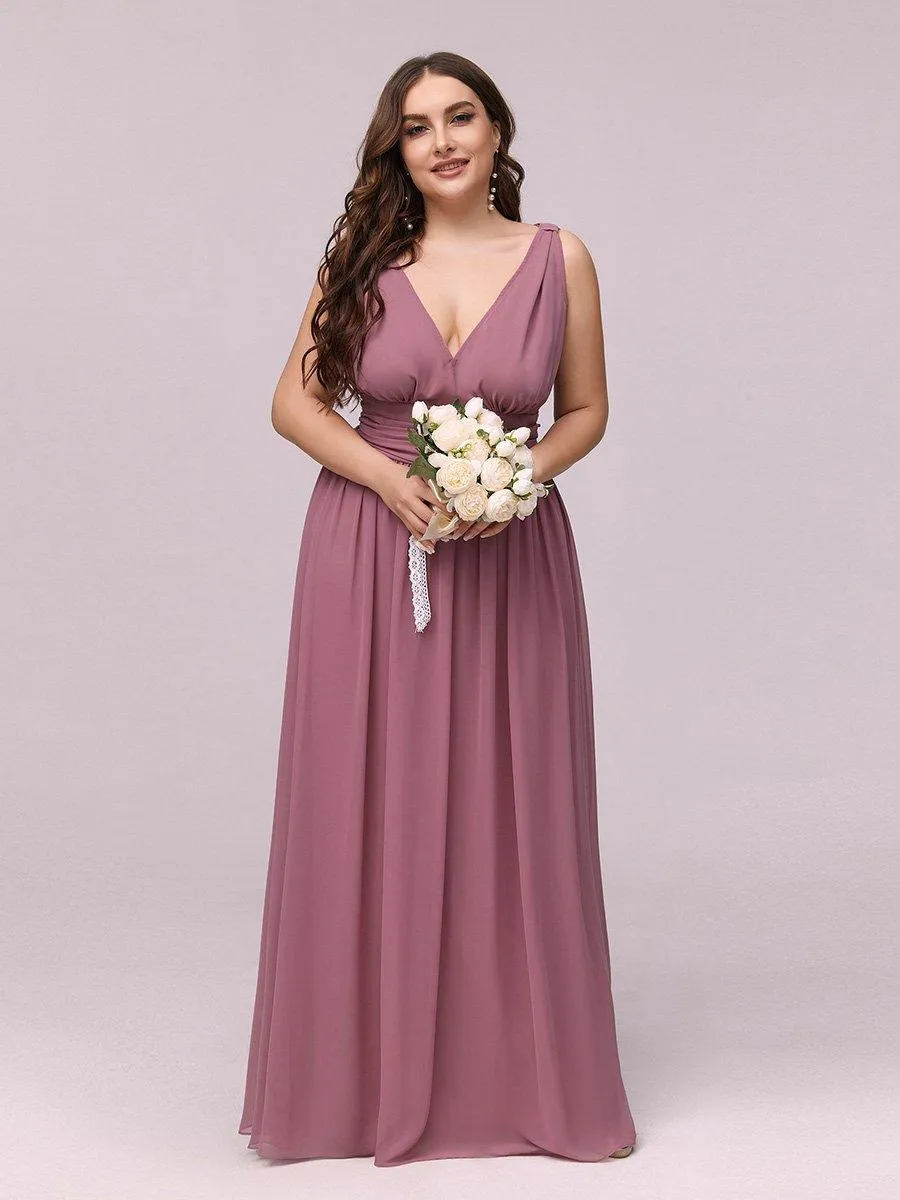 Robes de soirée Grande Taille Semi-Formelle Chiffon à Col V sans Manches