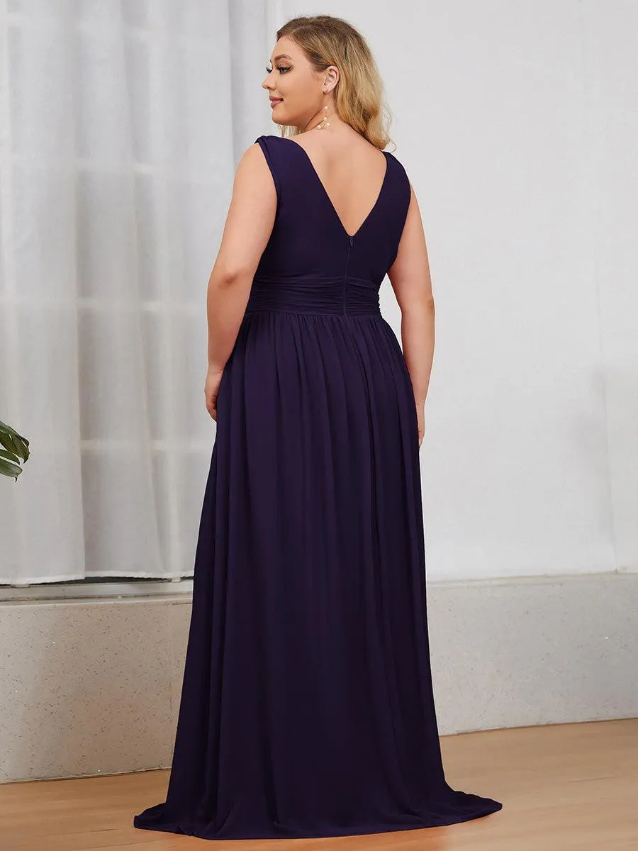 Robes de soirée Grande Taille Semi-Formelle Chiffon à Col V sans Manches