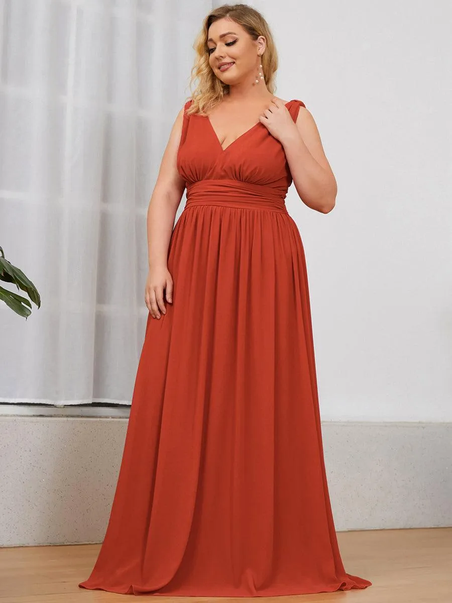Robes de soirée Grande Taille Semi-Formelle Chiffon à Col V sans Manches