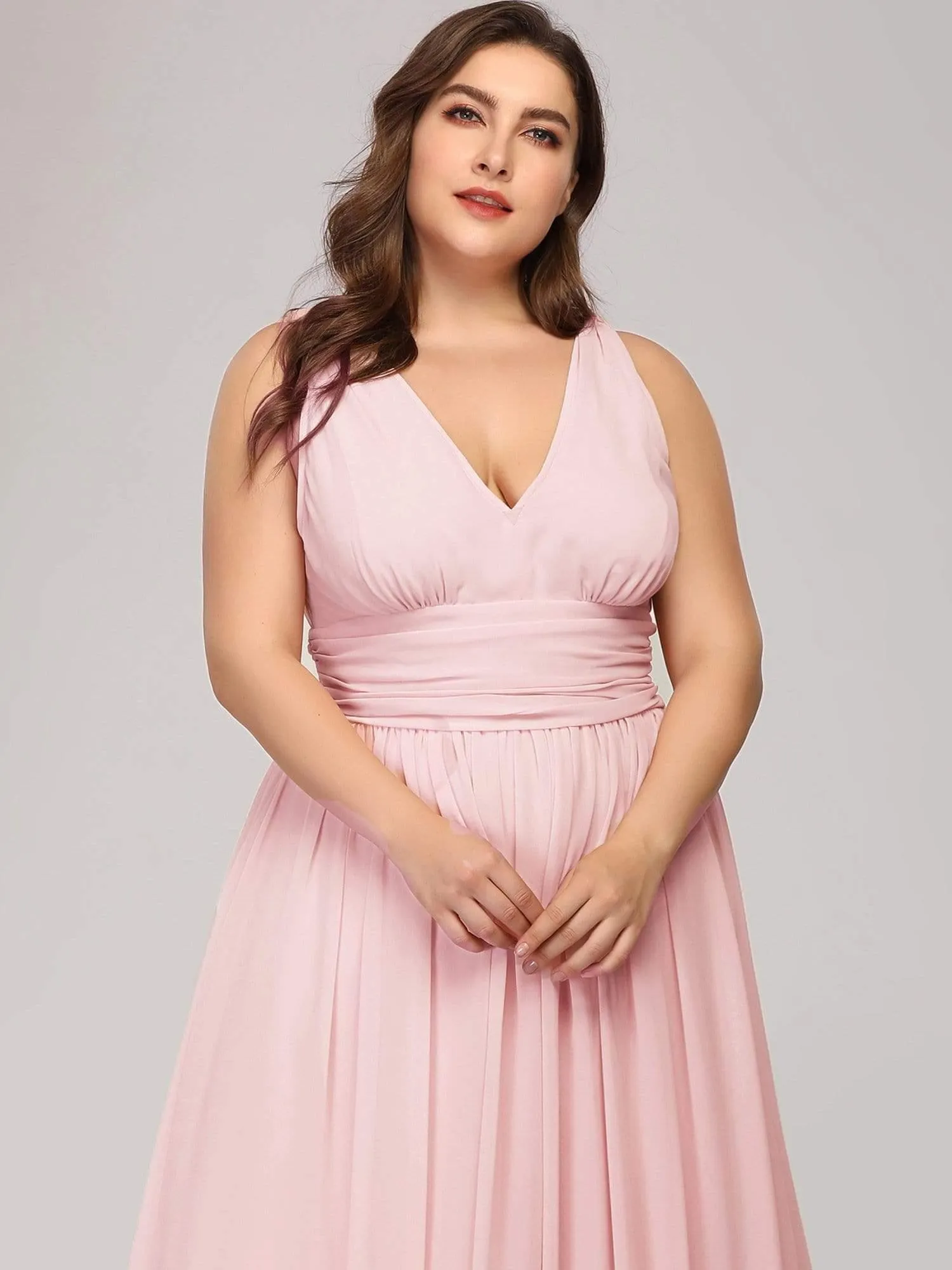 Robes de soirée Grande Taille Semi-Formelle Chiffon à Col V sans Manches