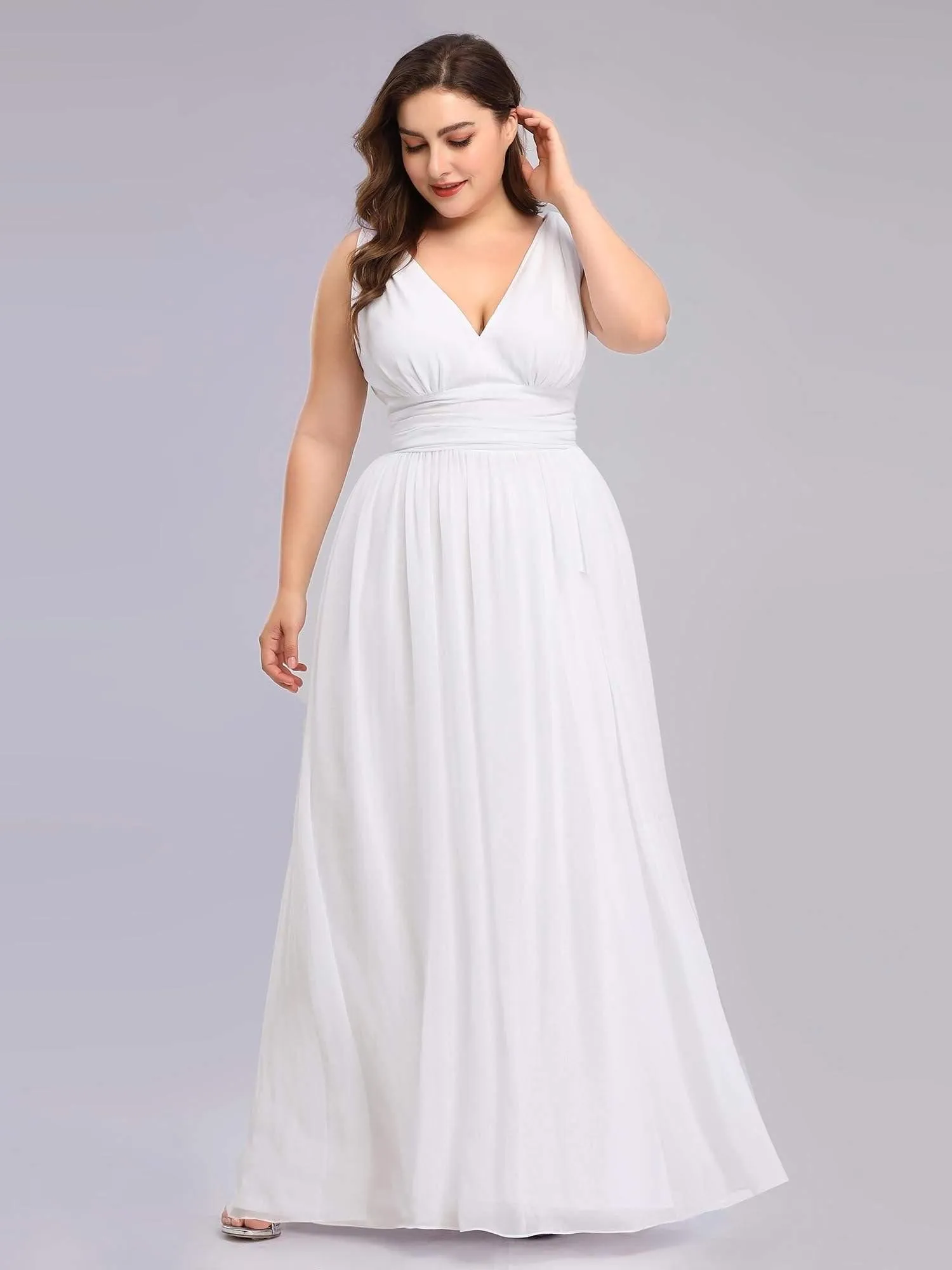 Robes de soirée Grande Taille Semi-Formelle Chiffon à Col V sans Manches