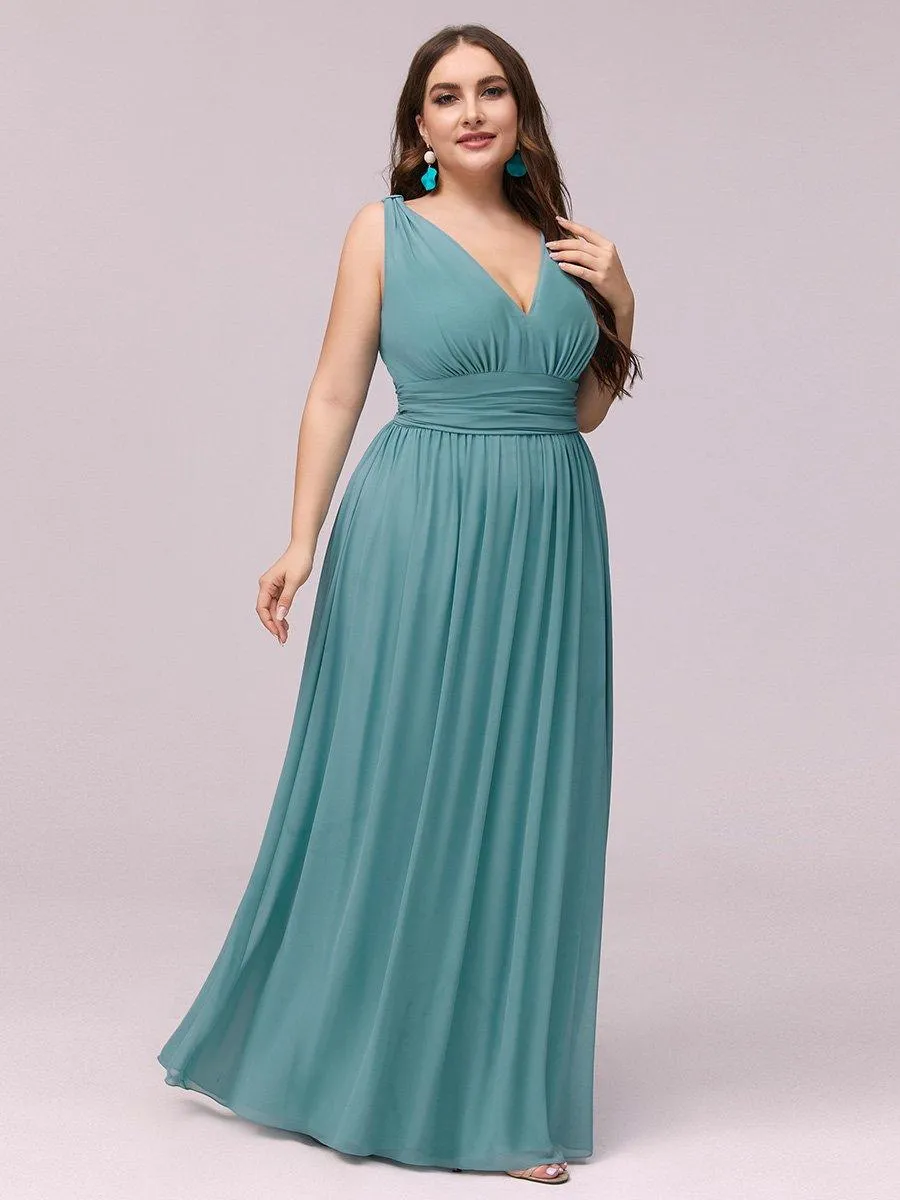 Robes de soirée Grande Taille Semi-Formelle Chiffon à Col V sans Manches