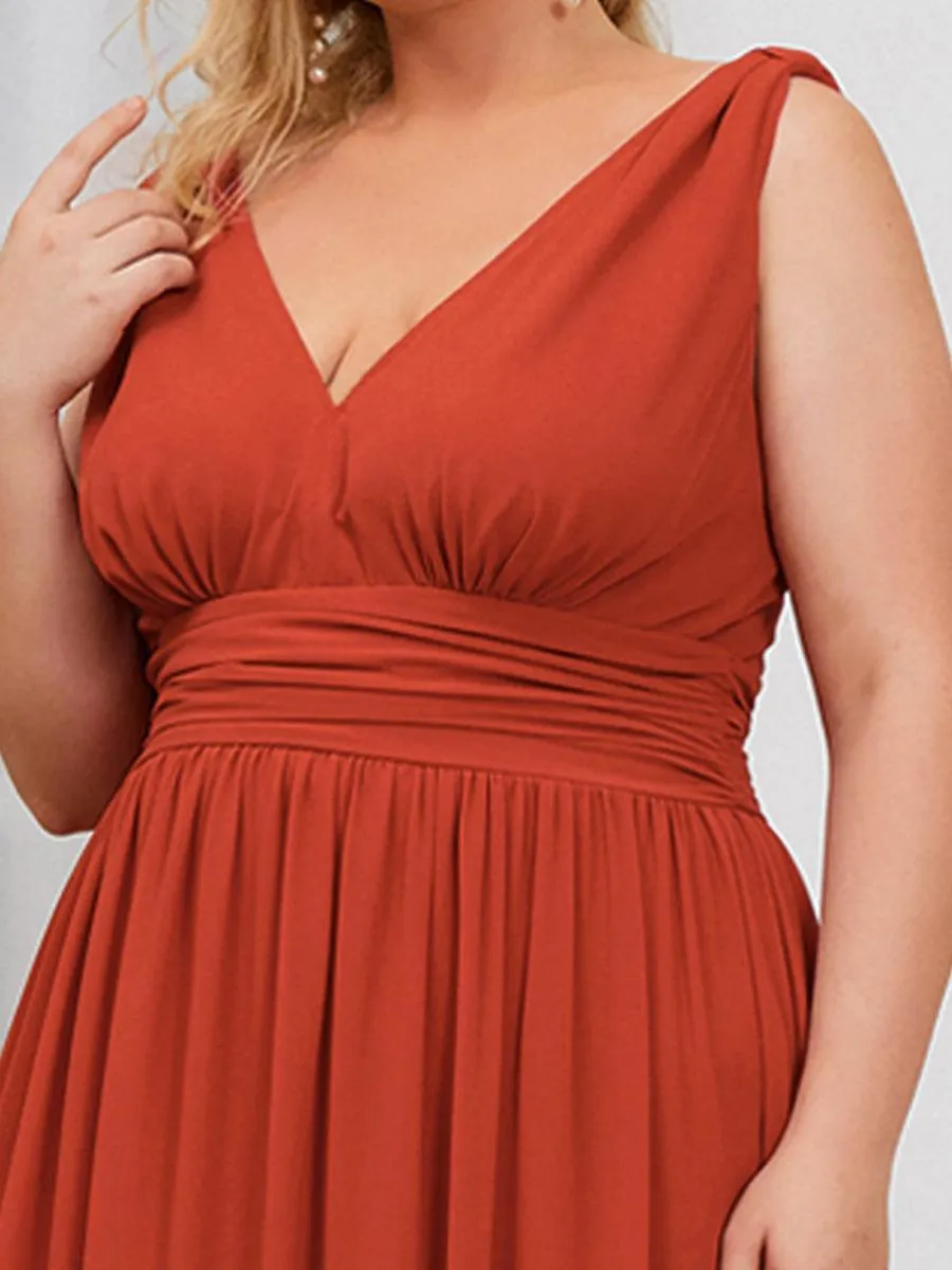 Robes de soirée Grande Taille Semi-Formelle Chiffon à Col V sans Manches